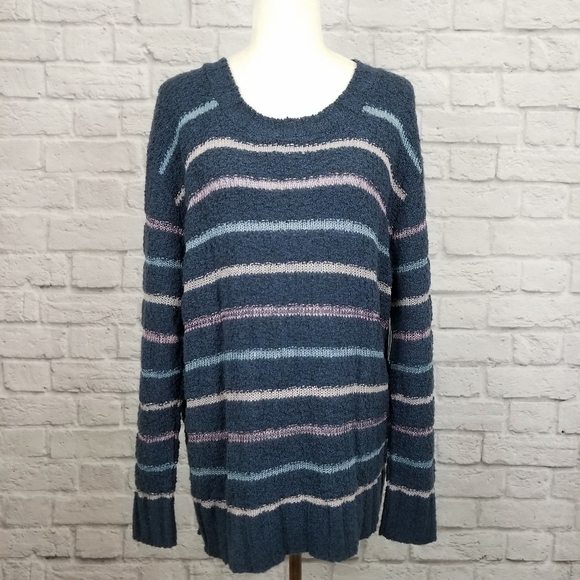 Susina blue multicolor pastel striped scoop neck sweater women's size XL NWT - Picture 6 of 8